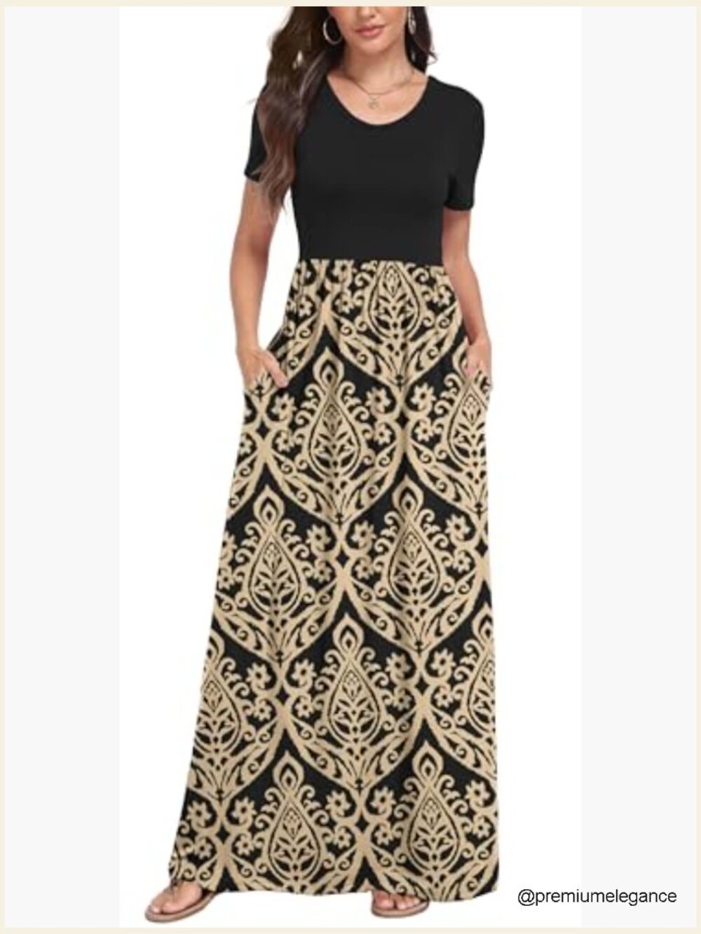 Petite Maxi Dress with Pockets, Short Sleeve, Flowy Summer Casual - Picture 5 of 7